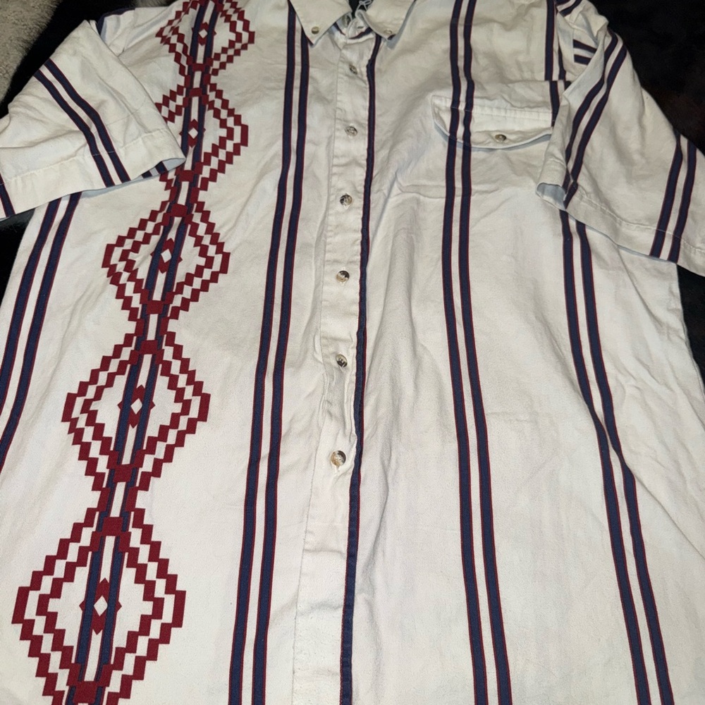 Roper White Shirt with Red and Blue Patterns